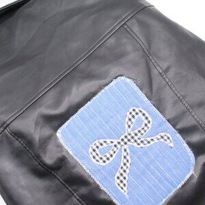 Quilted Bow Heart Faux Leather Jacket | Large Upcycled Reworked Recycled Cottage